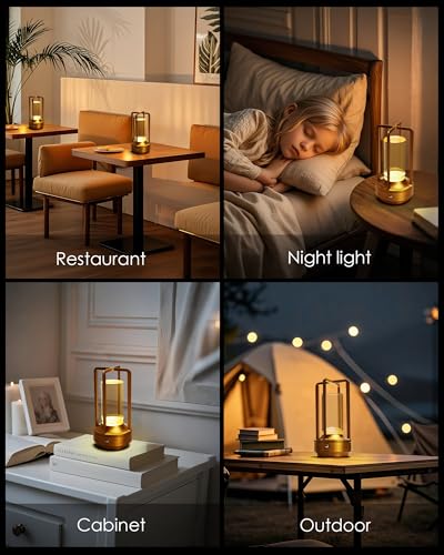 Set of 2 Cordless Table Lamps Rechargeable LED Desk Lamps Gold (2 Count)