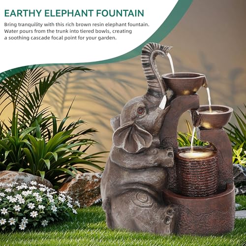 20" Elephant Outdoor Fountain LED 3