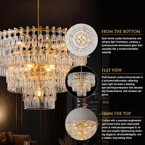36'' W Round Crystal Chain Chandelier 9