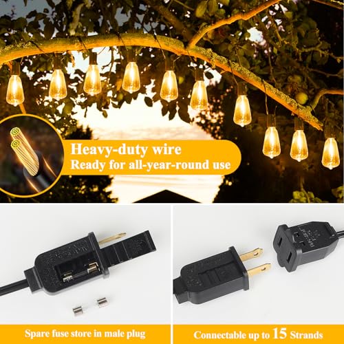 100FT Outdoor String Lights 52 Bulbs