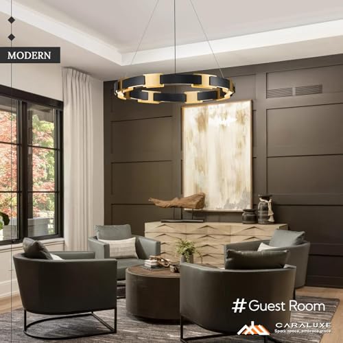 LED Ring Chandelier Modern Black Gold Chandeliers for Dining Room Dimmable