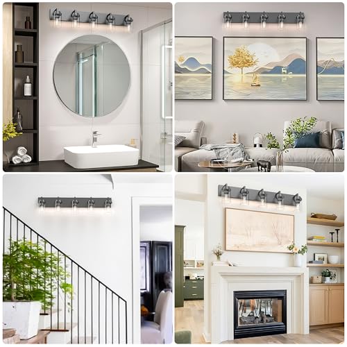 Modern 5 Light Black Bathroom Vanity Light with Clear Glass Shade (5 Count)
