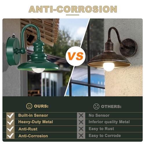 Dusk to Dawn Sensor Outdoor Gooseneck Barn Light Fixture Green
