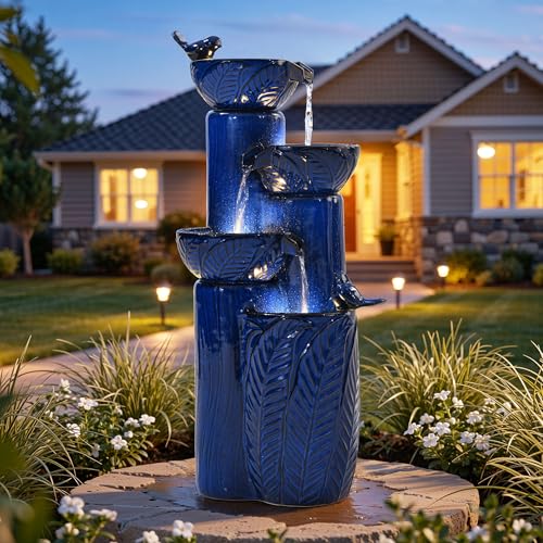 34" H Ceramic Outdoor Water Fountain with LED Lights