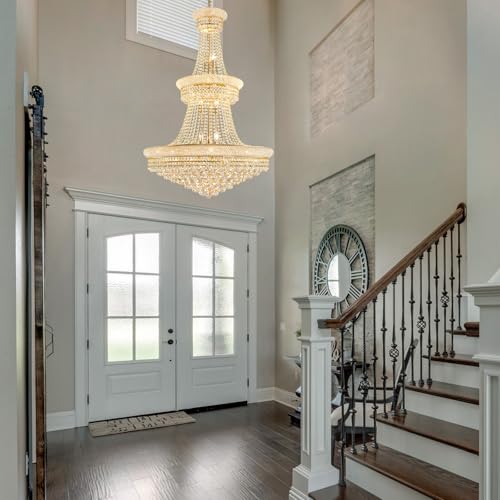 19 Lights Gold Large Crystal Chandelier Light Fixture
