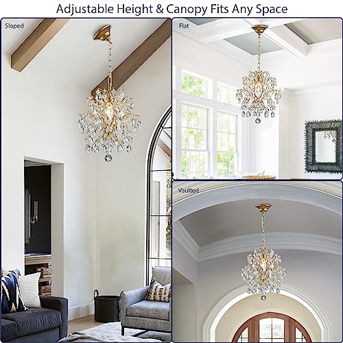 Gold Modern Pendant Chandelier Crystal Raindrop Lighting Ceiling Light Fixture Lamp for Dining Room Bathroom Bedroom Livingroom entryway 1 E26 Bulbs Required D13 in x H16 in