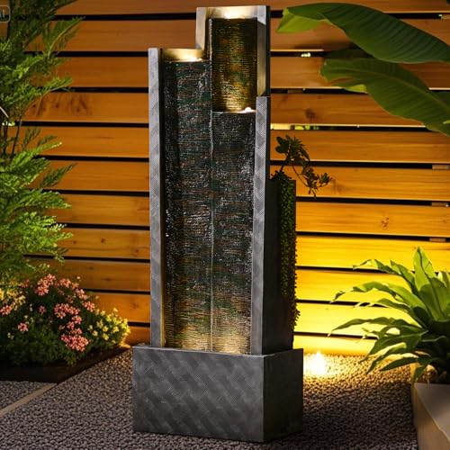 49.6H Modern Outdoor Water Fountain with LED Light Garden