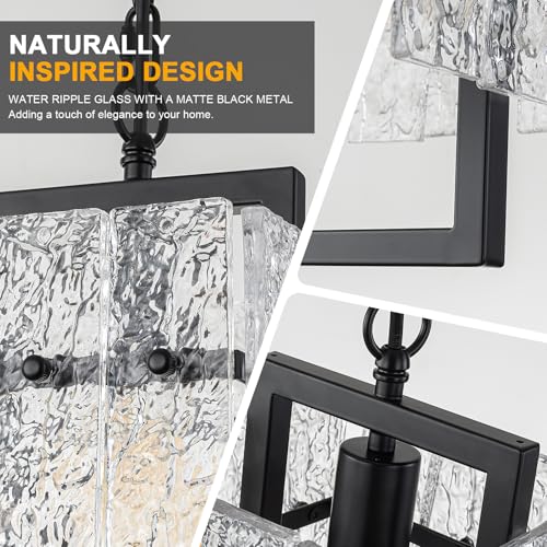 Black Pendant Lights Kitchen Island with Water Ripple Glass