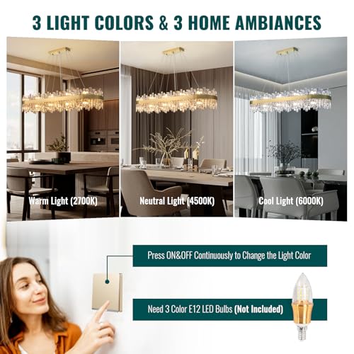 Modern Rectangular Gold Crystal Chandelier for Dining Room L52''