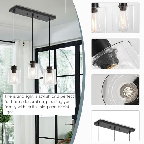 3 Light Black Pendant Light Kitchen Island Dinning Room