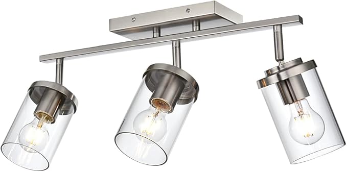 BONLICHT Modern Semi-Flush Mount Ceiling Light 3-Light Adjustable Ceiling Spotlight Brushed Nickel Kitchen Track Lighting Fixtures Industrial Wall Vanity Light Fixture with Clear Glass Shade - Aura Lighting