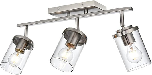 BONLICHT Modern Semi-Flush Mount Ceiling Light 3-Light Adjustable Ceiling Spotlight Brushed Nickel Kitchen Track Lighting Fixtures Industrial Wall Vanity Light Fixture with Clear Glass Shade - Aura Lighting