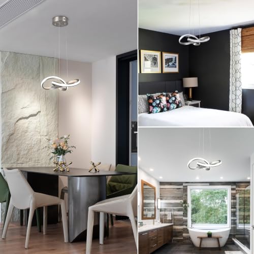 LED Chandelier Modern Pendant Light Fixture 2 Pack Simple Irregular Streamline Ring Light Nickel with 4500K and 59" Height Adjustable Hanging Lamp for Kitchen Island Hallway Foyer Corridor