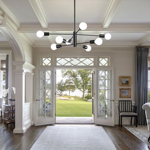 Modern Chandelier Sputnik Ceiling Light Fixture Black Chandelier for Bedroom Living Room 8