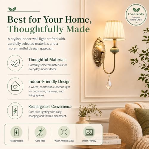 Wireless Battery Operated Antique Brass Wall Sconces Set of 2 (2 Count)