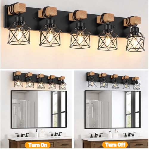 5 Light Black Bathroom Light Fixtures (5 Count)