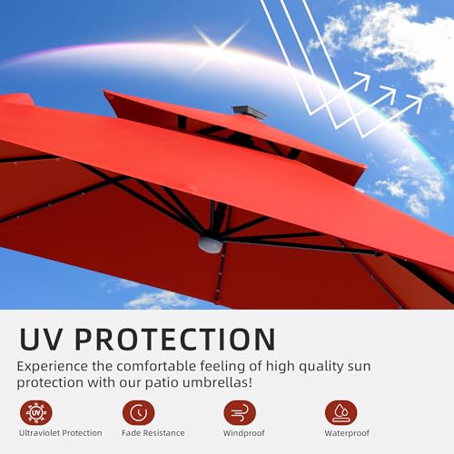 9x9 FT Cantilever Offset Patio Umbrella with Lights & Base