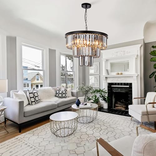 8 Light Black Crystal Chandelier 20'' Luxury Smoke Modern Dining Room Light Fixture 3