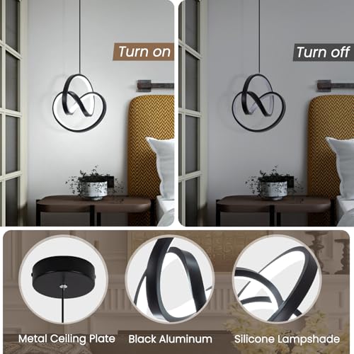 Modern LED Pendant Light Fixtures 6000K Pendant Lights Kitchen Island Lighting Adjustable Height Black Hanging Lamp for Dining Room Bedroom Living Room