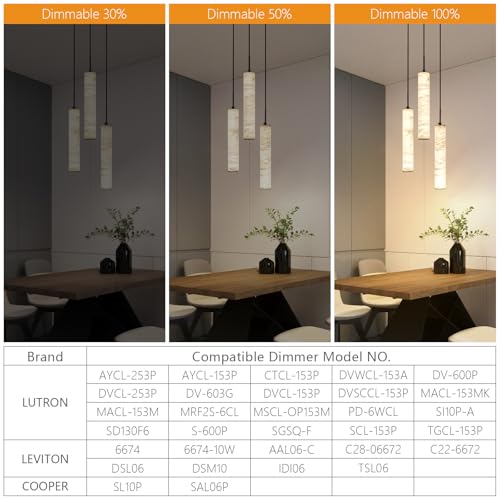 Natural Alabaster Pendant Lights for Kitchen Island White Marble Long Tube Chandelier 4000K Modern Black Ceiling Light Fixtures for Bedroom Dining Room Table Living Room Hallway