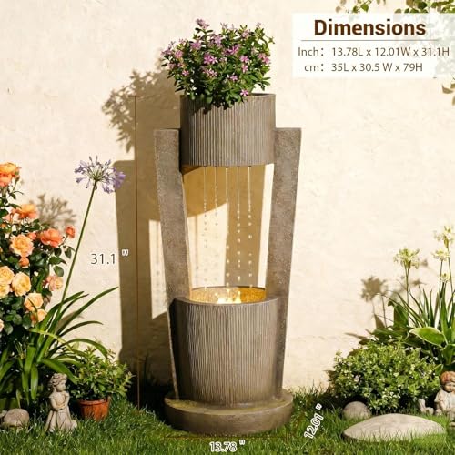 31H Realistic Rock Outdoor Water Fountain with LED Light Brown