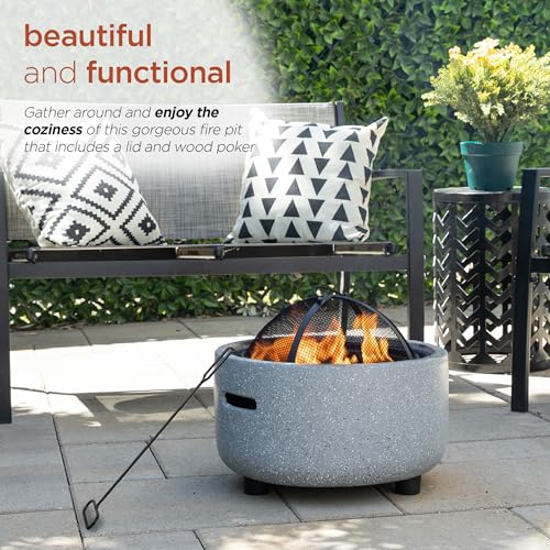 QFC334 Contemporary Gray Woodburning Firepit with Lid & Wood Poker