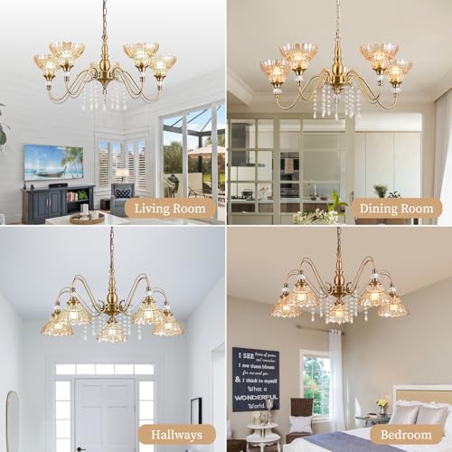 5 Light Vintage Chandelier in Matte Antique Brass Finish with Amber Flower (5-Light / Antique Brass and Amber)