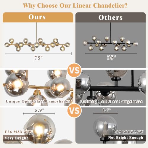 75'' Gold Linear Chandeliers for Dining Room Modern Extra Large Chandelier