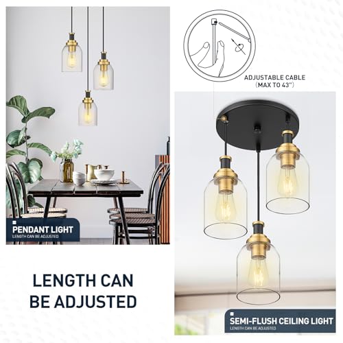 3 Light Pendant Light Fixture (2 Count)