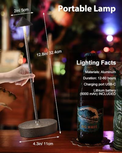 Cordless Table Lamps Rechargeable 6000mAh Battery Operated LED Desk Lamp