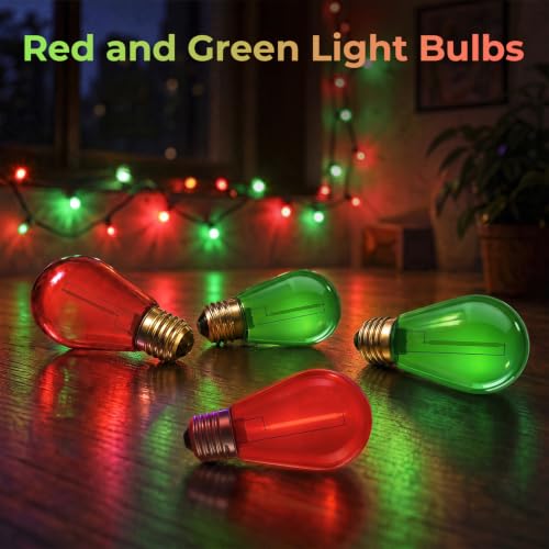 S14 Red and Green Christmas Bulbs for Outdoor Lights (15 Count)