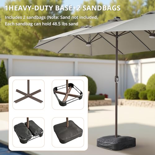 15ft Large Patio Umbrellas with Base & Solar Lights