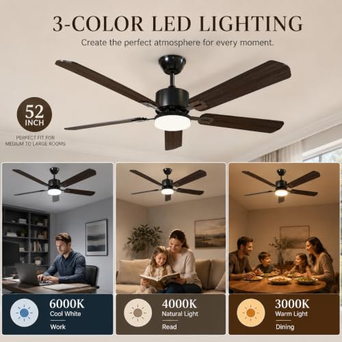 52 inch Ceiling Fans with Lights and Remote Control (Black / 52 inches)