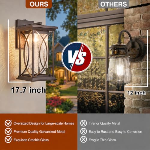 18" Oil Rubbed Bronze Large Outdoor Wall Lantern Dusk to Dawn Coach Light Modern Extra Large Deep Brown Exterior Sconce Waterproof Metal with Crack