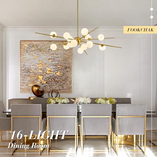 Large Gold Sputnik Ceiling Light Fixture 51in 16 Light Frost Glass