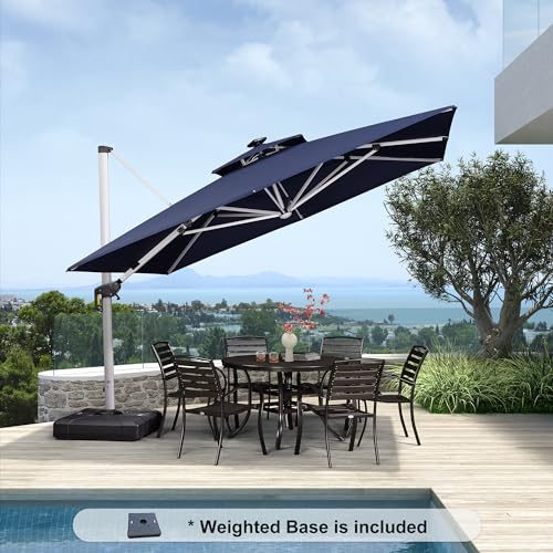 Patio Umbrella with Base 11'X11' Double Top LEDlight