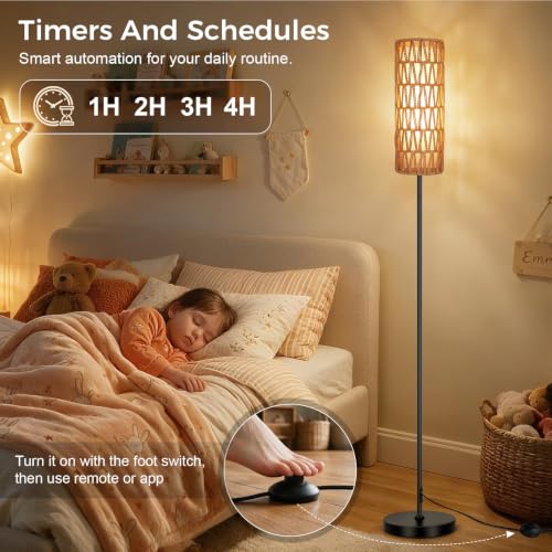 Boho Floor Lamp for Living Room with Smart RGB Bulb (1-Black)