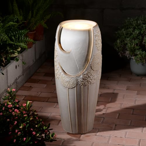 Tall Ivory Ceramic Floral Cascade Fountain
