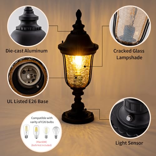 Dusk to Dawn Outdoor Post Light 19" Retro Exterior Lamp with Pier Mount Base Waterproof Fence Lighting for Yard