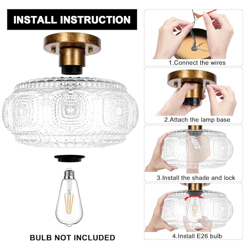 11 Inch Globe Glass Semi Flush Mount Ceiling Light Fixture