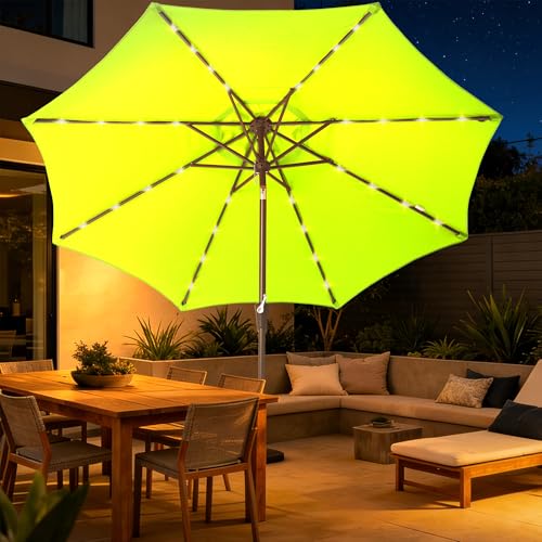 9' Patio Umbrella with lights Outdoor Umbrella Patio for deck lime