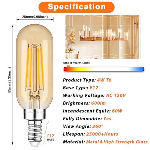 E12 Edison LED Light Bulbs 40 Watt Equivalent Candelabra (6 Count)