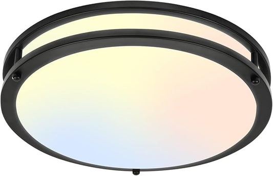 13Inch 36W Ceiling Light Fixture, 5CCT Adjustable 2700K 3000K 4000K 5000K 6500KLED Flush Mount Ceiling Mount Light, Dimmable Close to Ceiling Lighting for Bathroom Kitchen Stairwell Bedroom, Black - Aura Lighting
