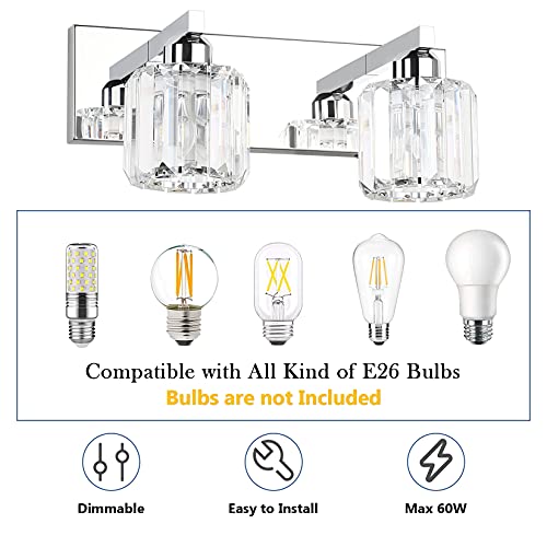 Bathroom Vanity Lighting Fixtures Crystal Vanity Lights for Bathroom 2 Lights Stainless Steel Wall Lighting Fixtures