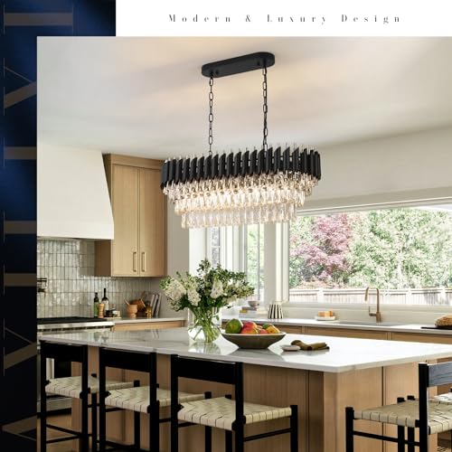 Modern Rectangular Chandelier Black and Gold Crystal Chandeliers