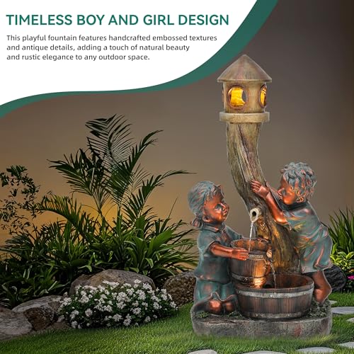 31" Boy and Girl Outdoor Fountain LED 3