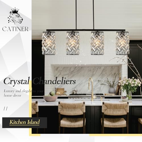 40" Black Crystal Linear Chandelier