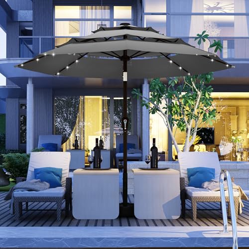9ft 3 Tier Patio Umbrella with Solar Lights