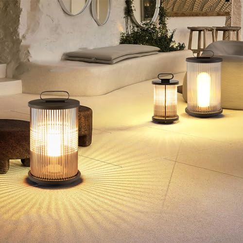Outdoor Pillar Lamp Cylindrical Landscape Floor Lamp Outdoor Waterproof Column Head Light Stainless Steel Glass Path Lamps Garden Lawn Bollard Lights Patio Driveway Sidewalk Night Lighting Fixtures
