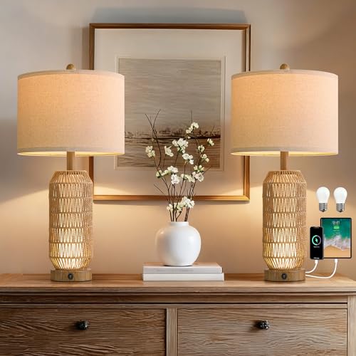 25" Table Lamps Set of 2 with Night Light (2 Count)